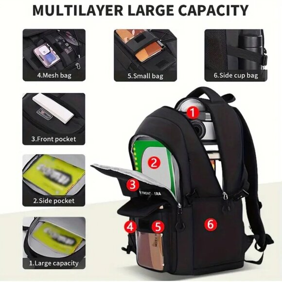 *NWT MULTILAYER LARGE CAPACITY CAMPUS BACKPACK - BLACK - Picture 4 of 6
